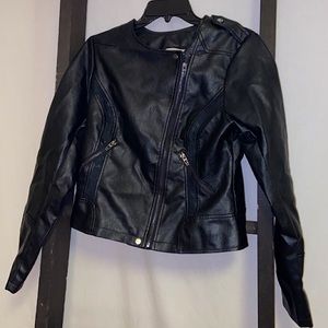 BKE, all black leather jacket;Size: S